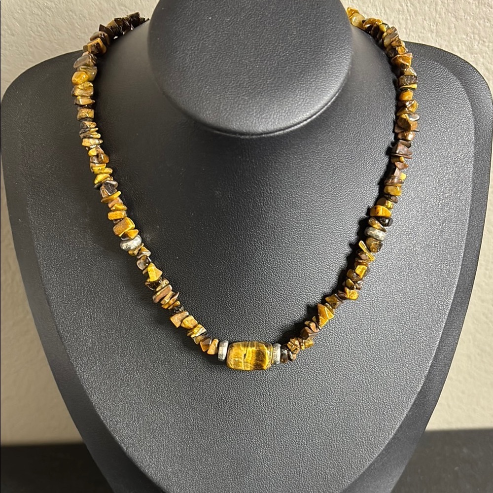 Tiger’s Eye Gemstone Chip Bead Chunk VINTAGE Handcrafted Necklace